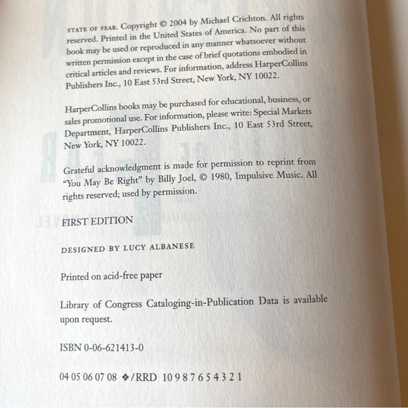 VINTAGE 2004 First Edition State of Fear by Michael Crichton - Hardcover - Picture 8 of 9